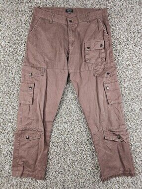 Boohoo Man Mens Sz L Multi Pocket Cargo Pants Brown Cotton